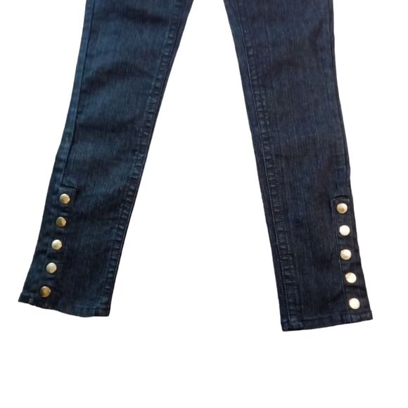 YOUNIQUE JEANS 5 BLUE SNAP ON BOTTOM LEGS RAMIE BLEND POCKETS - Picture 2 of 8